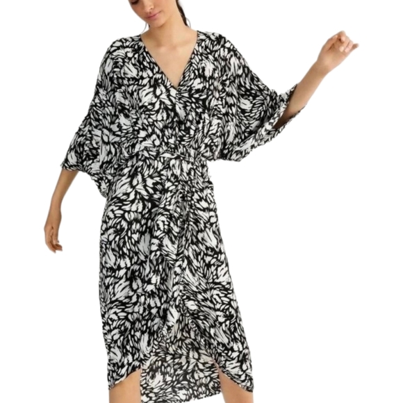 Wayne Cooper Monochrome V Neck Dolman Sleeve Midi Dress Size 14 NWT - Picture 2 of 9